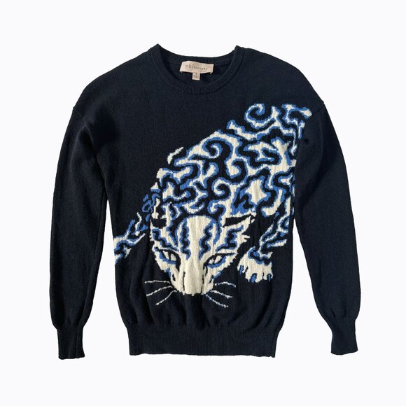 Philosophy Leopard Wool Cashmere Sweater XS Animal Print Black Y2K Bold Graphic - Picture 1 of 7